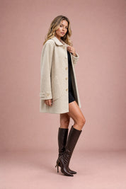 Manteau beige ample col à revers | Vue de profil | Lounelle Paris