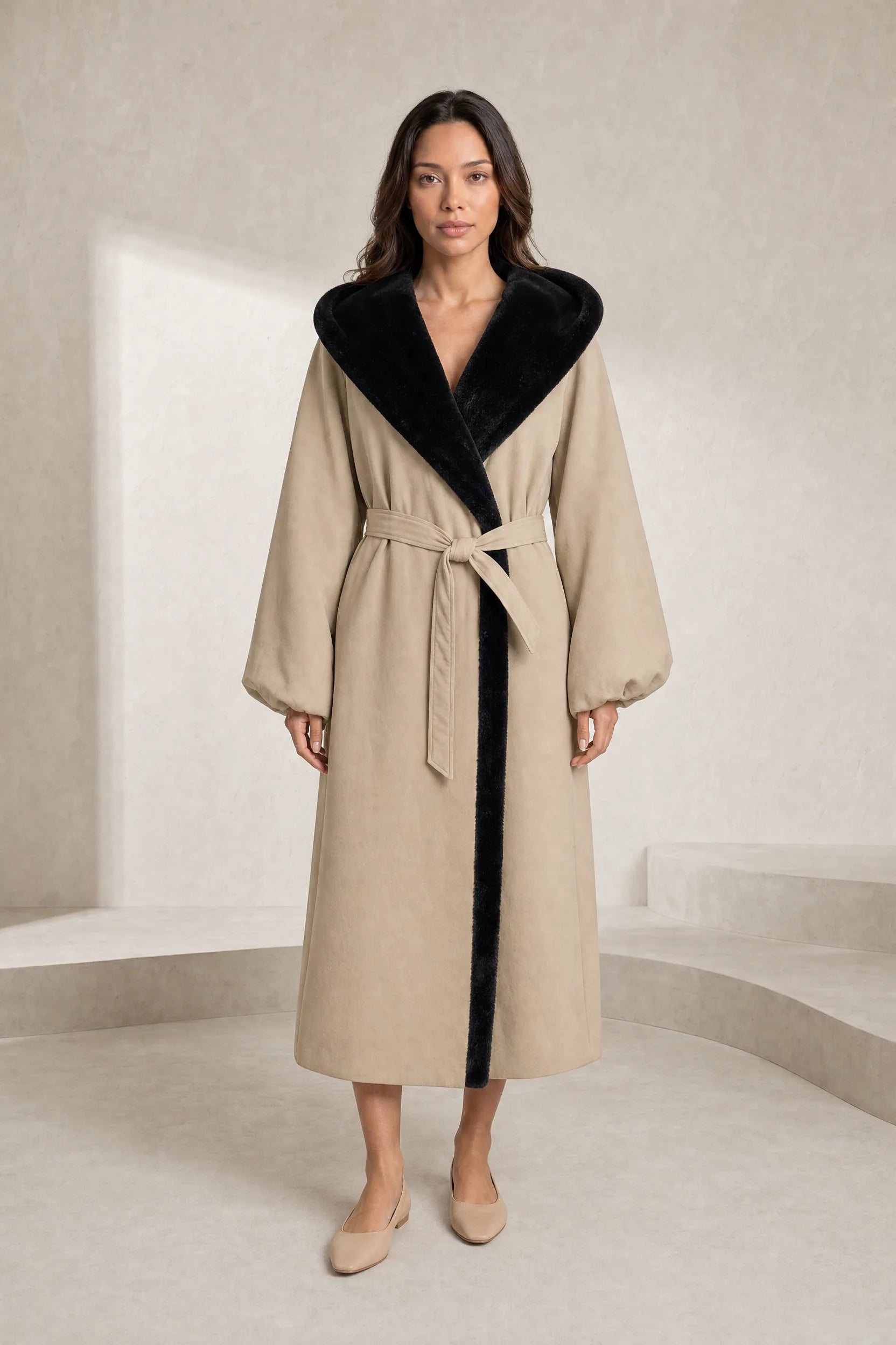 Manteau beige matelassé à capuche | Lounelle Paris