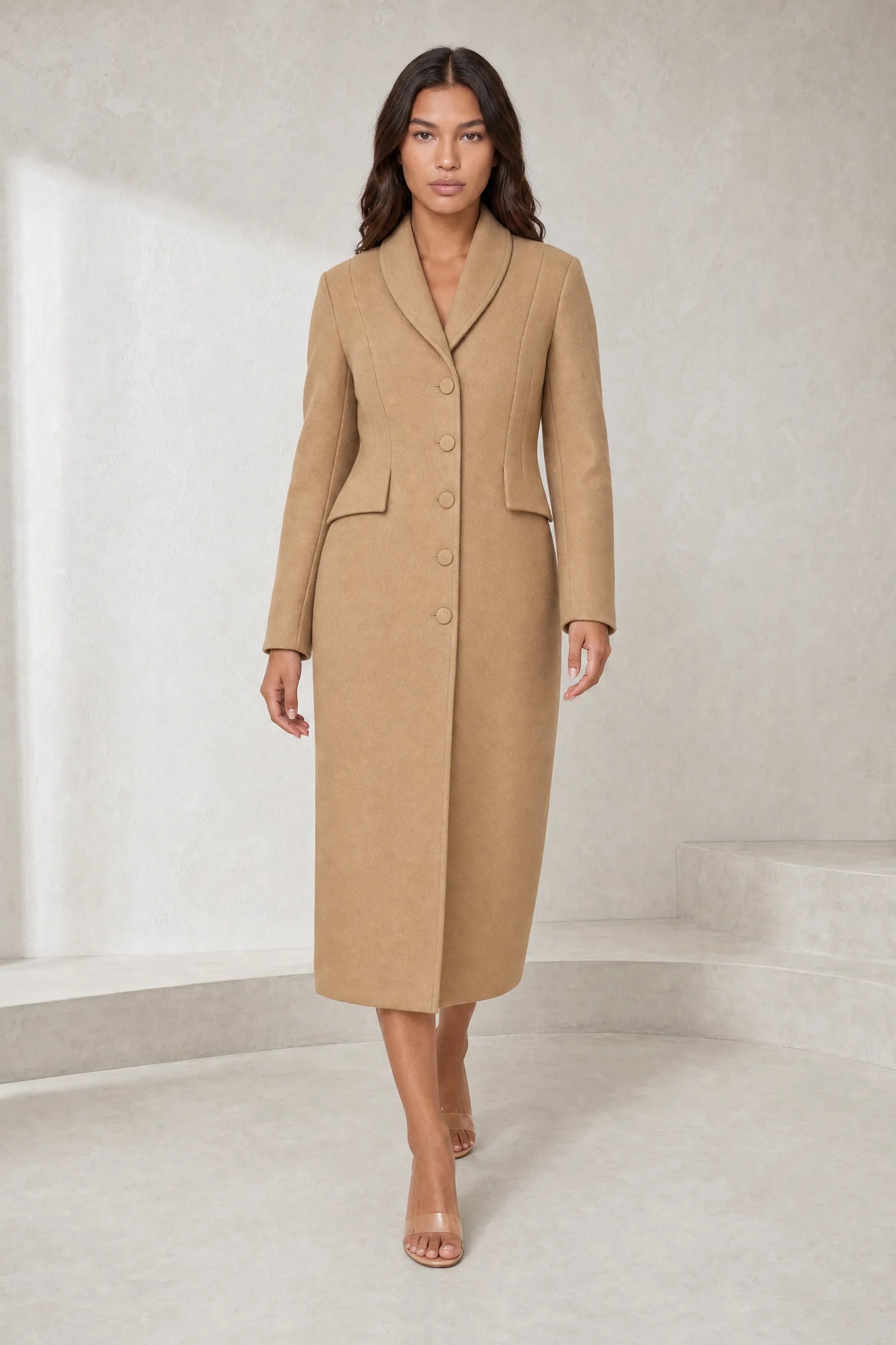 Manteau long cintré à col tailleur | Lounelle Paris