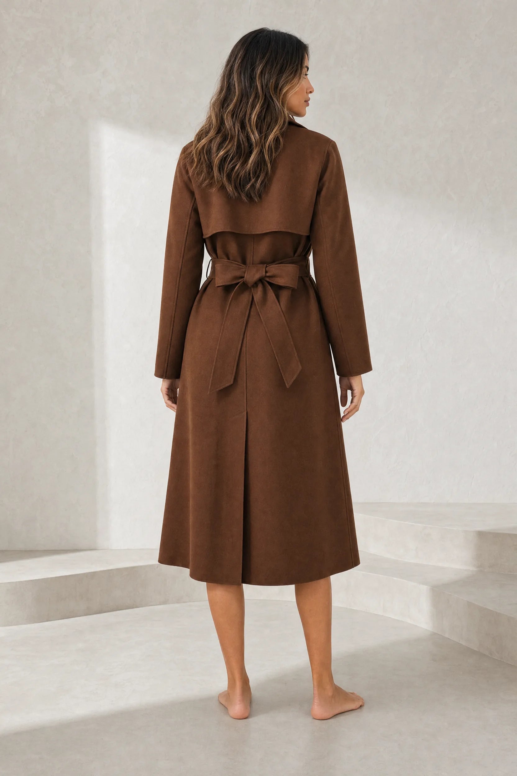 Manteau long marron ceinturé | Lounelle Paris