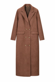 Manteau long marron effet suédine | Lounelle Paris