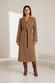 Manteau long marron foncé ceinturé | Lounelle Paris