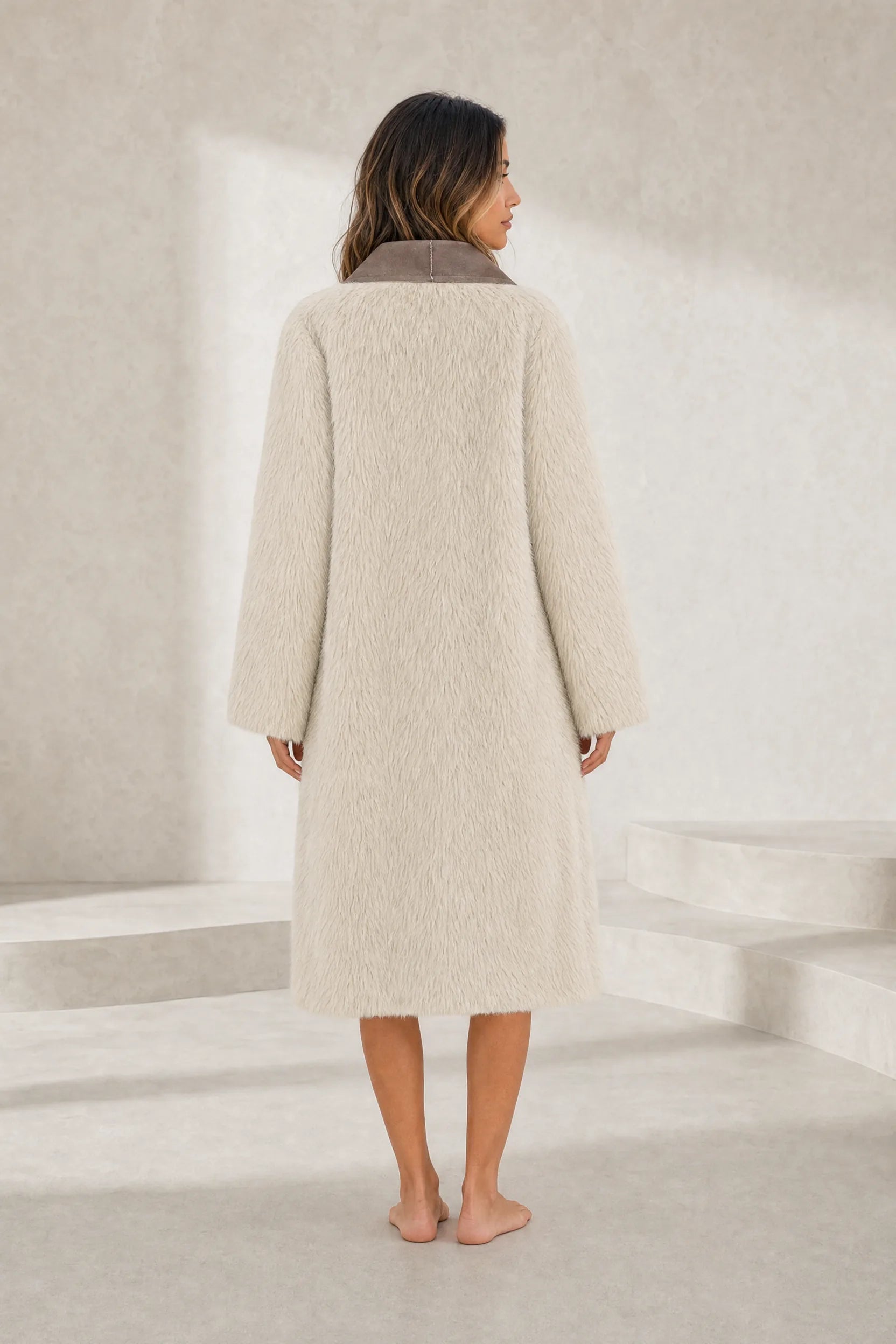 Manteau long réversible col duveteux | Lounelle Paris