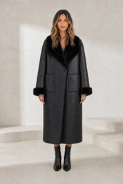 Manteau long réversible col duveteux | Lounelle Paris