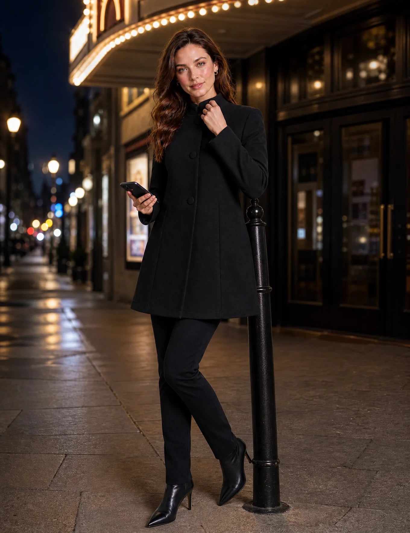 Manteau mi-long à col montant | Variante Noir - Lifestyle | Lounelle Paris