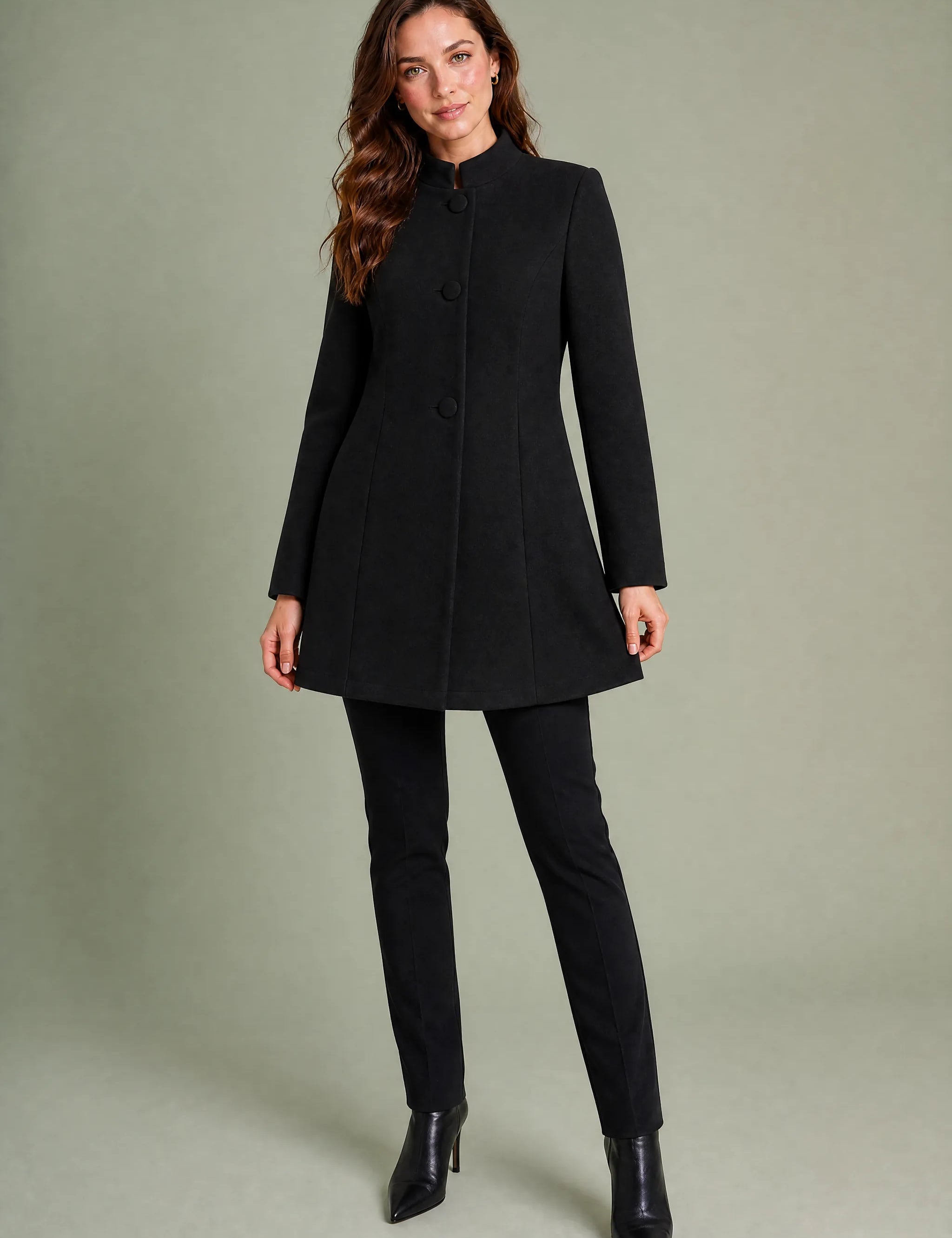 Manteau mi-long à col montant | Variante Noir | Lounelle Paris