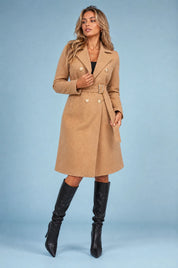 Manteau mi-long ceinturé col tailleur | Vue de face | Lounelle Paris