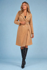 Manteau mi-long ceinturé col tailleur | Vue en mouvement | Lounelle Paris