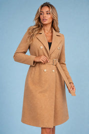 Manteau mi-long ceinturé col tailleur | Vue rapprochée | Lounelle Paris