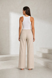 Pantalon abricot plissé taille mi-haute | Lounelle Paris