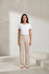 Pantalon beige coupe droite plissé
