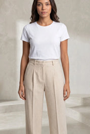 Pantalon beige coupe droite plissé | Lounelle Paris