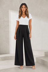Pantalone beige a vita alta a gamba larga