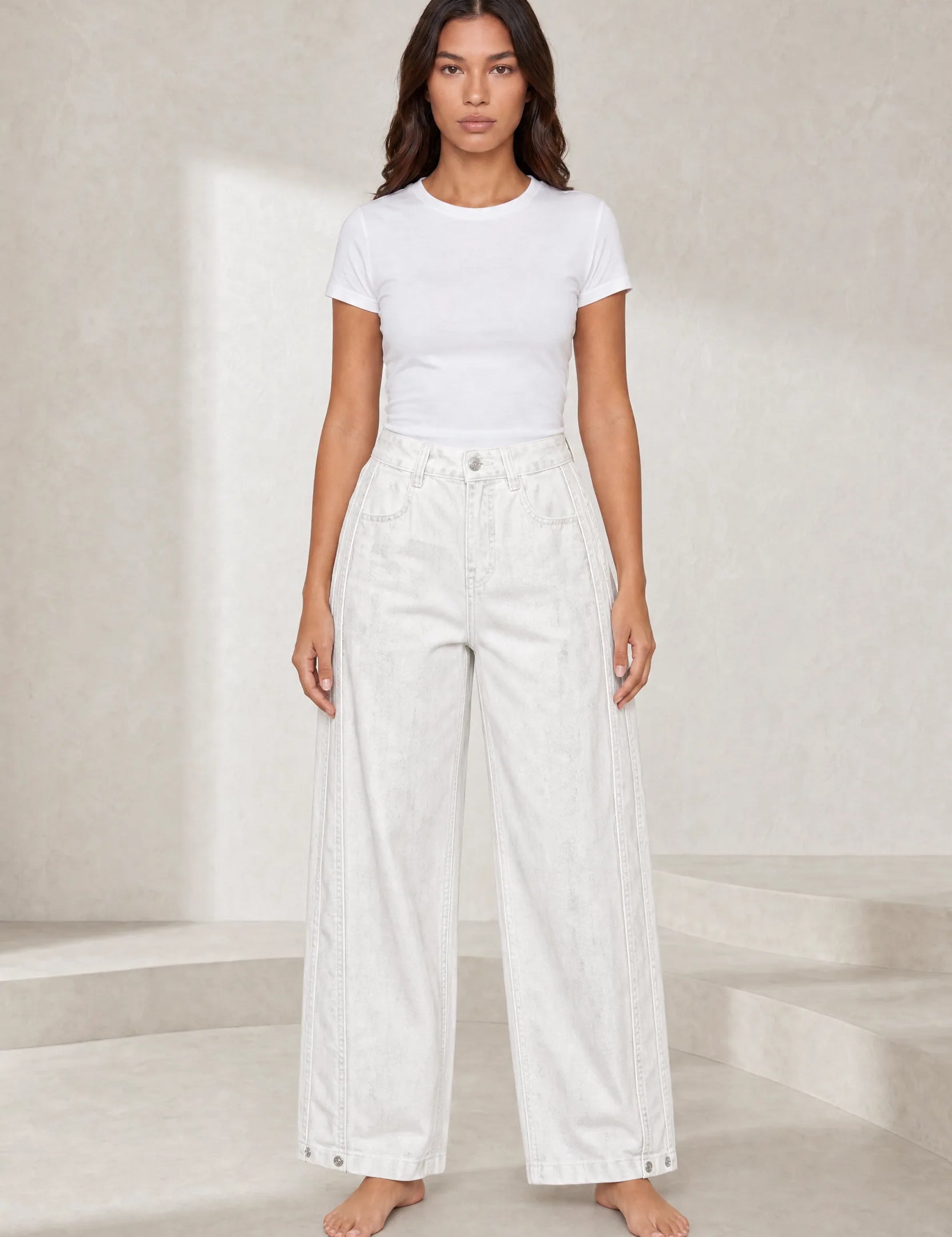 Pantalon blanc ample effet délavé | Lounelle Paris