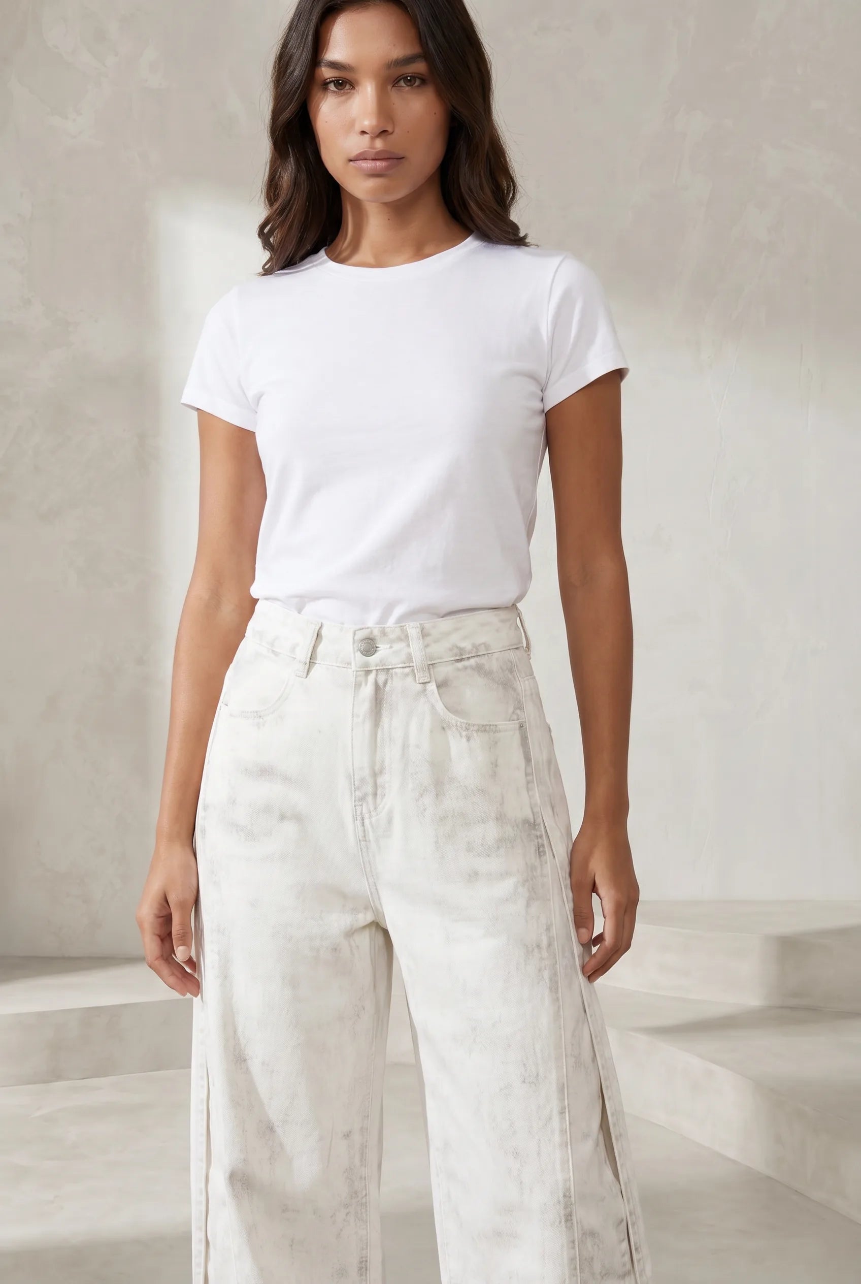 Pantalon blanc ample effet délavé | Lounelle Paris