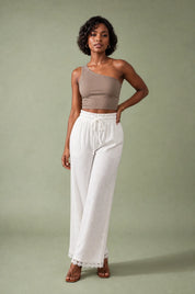 Pantalon blanc ample taille haute | Vue de face | Lounelle Paris