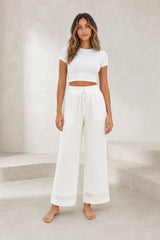 Pantalon blanc taille haute dentelle