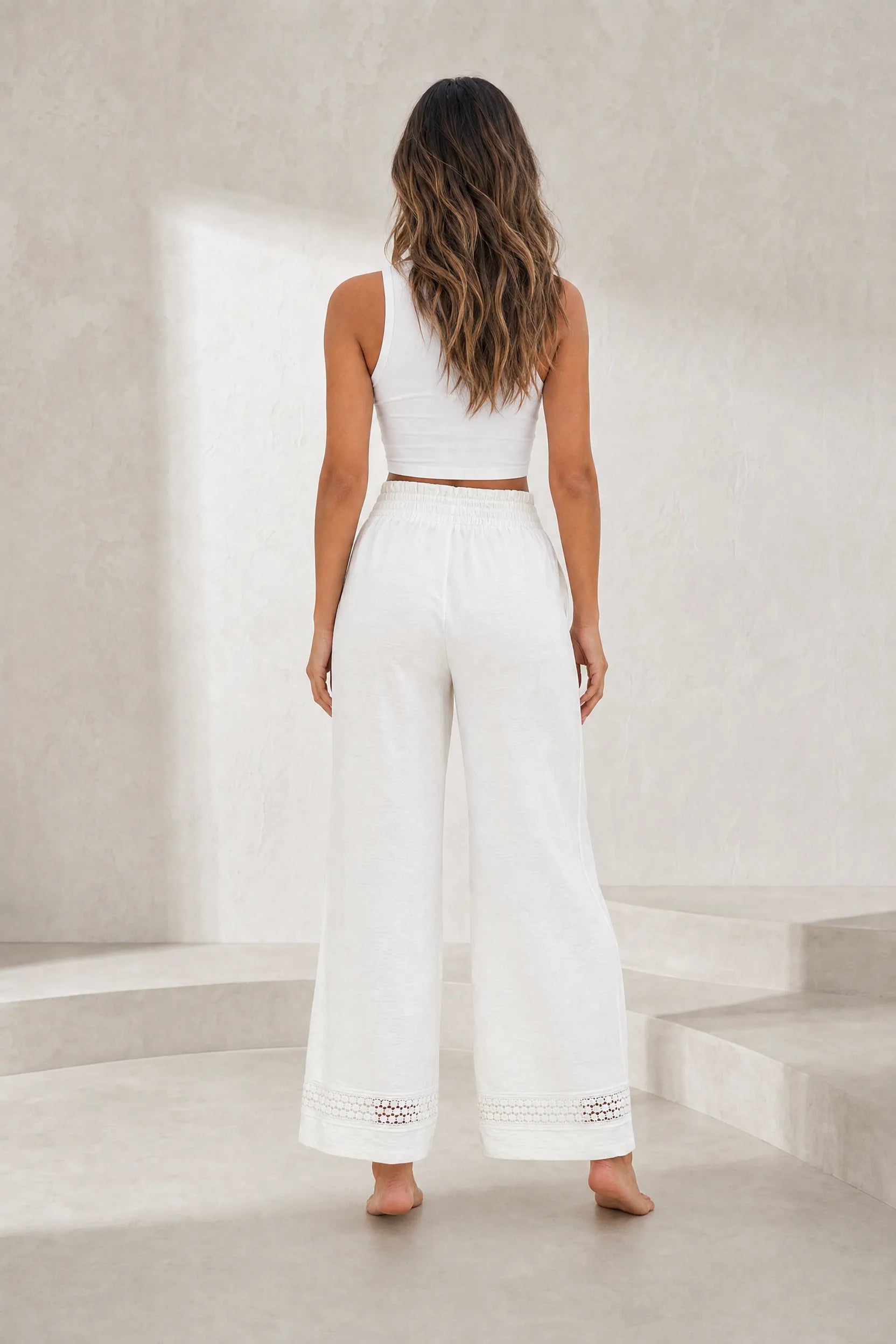 Pantalon blanc taille haute dentelle | Lounelle Paris
