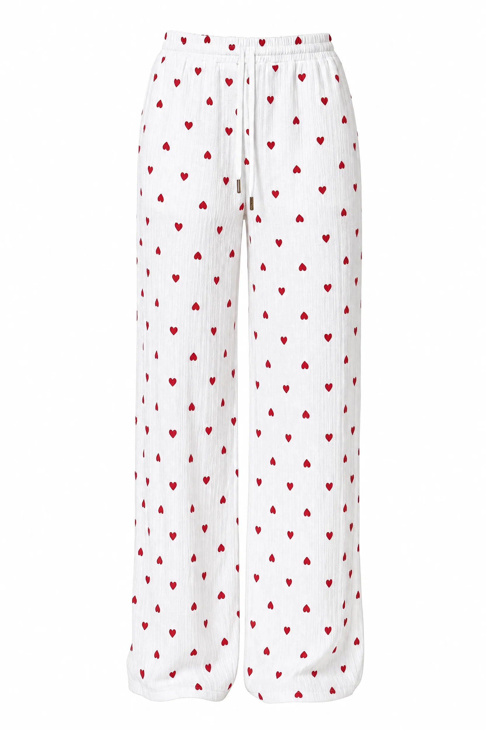 Pantalon blanc taille haute imprimé cœurs | Lounelle Paris