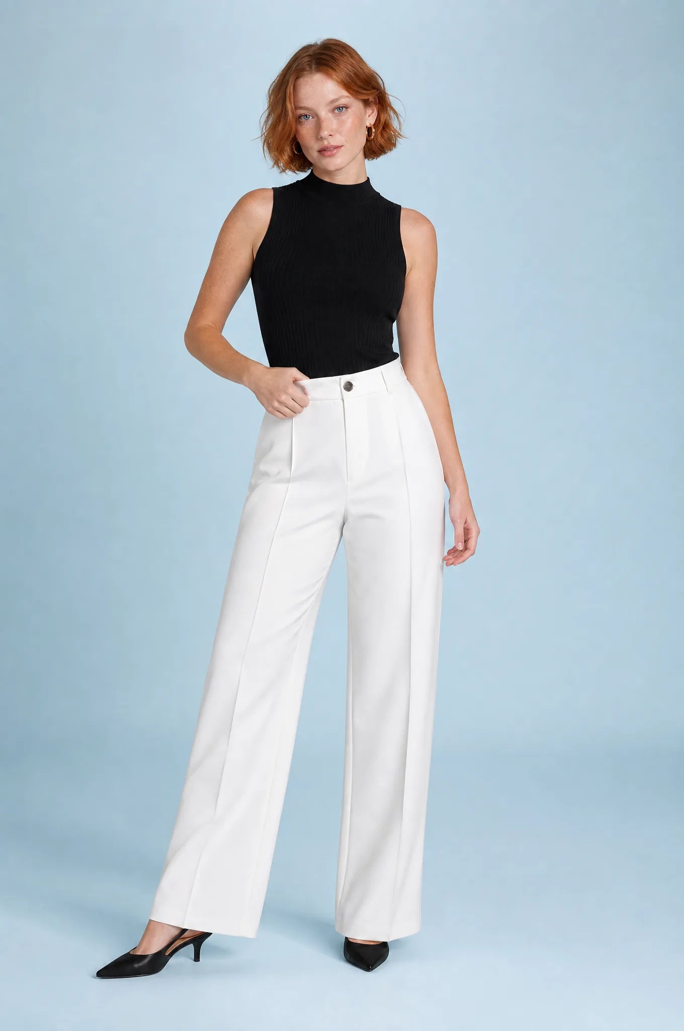 Pantalon de tailleur fluide taille haute | Vue de face | Lounelle Paris