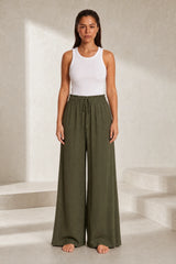 Pantalon fluide large taille cordon