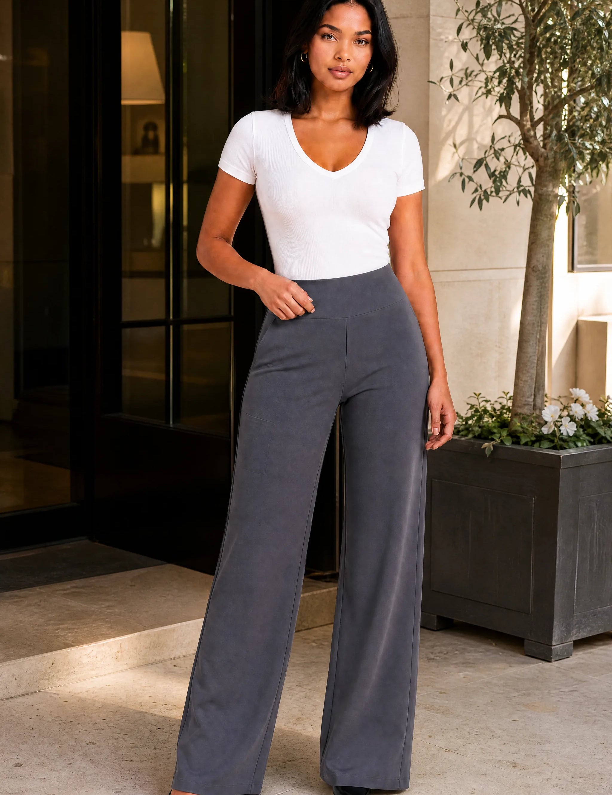 Pantalon fluide taille haute | Variante Gris - Lifestyle | Lounelle Paris