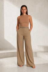 Pantalon fluide taille haute jambe large