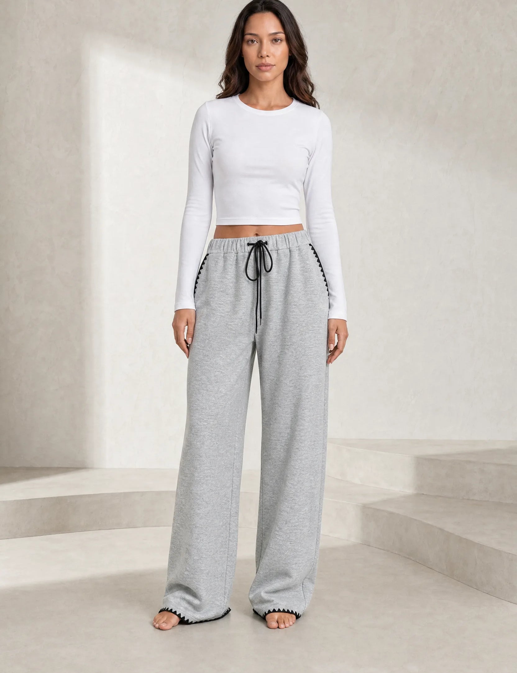 Pantalon gris large taille haute | Lounelle Paris