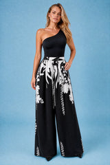 Pantalone largo con stampa floreale