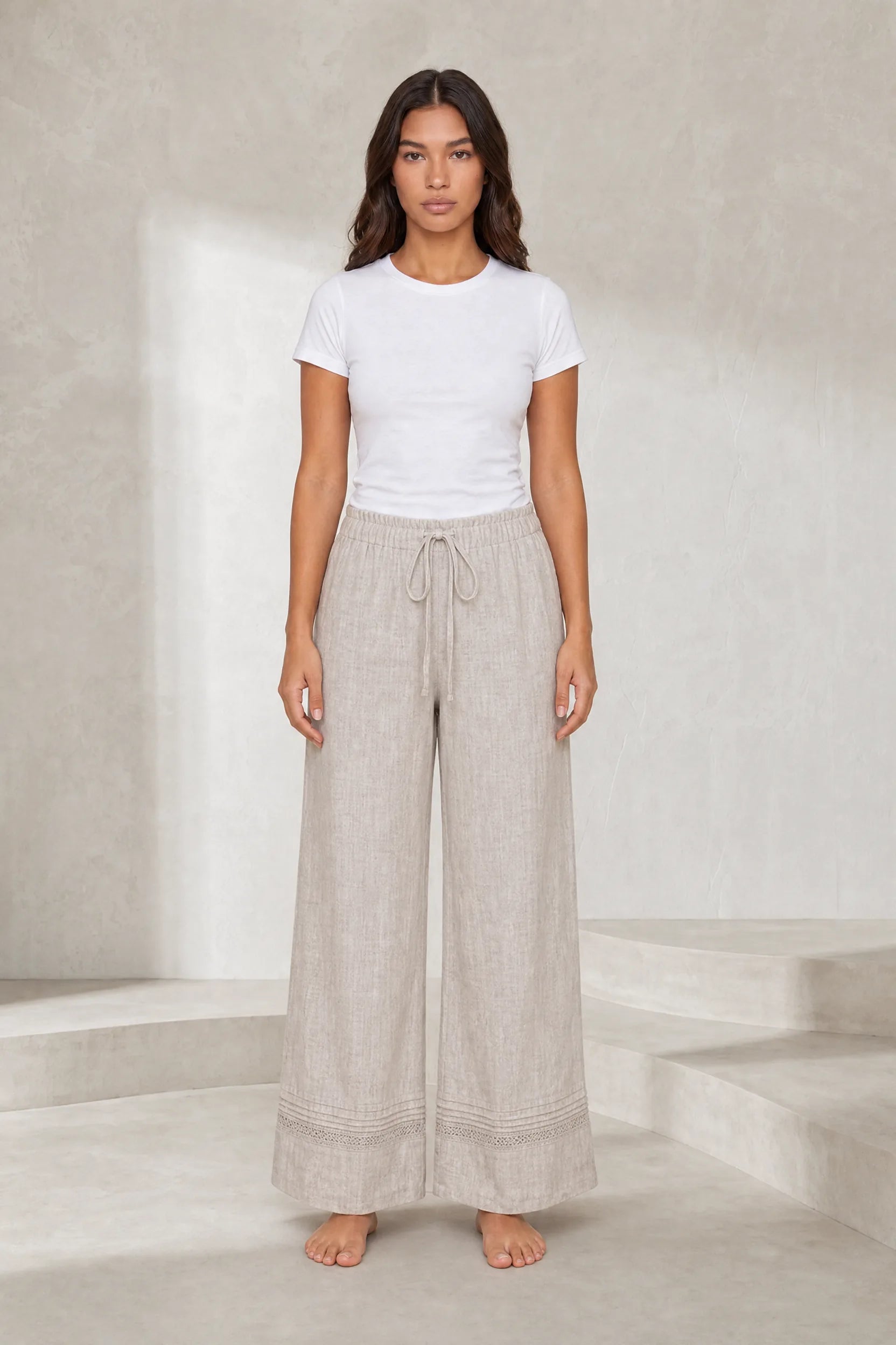 Pantalon large beige taille haute | Lounelle Paris