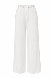 Pantalon large blanc ceinture dentelle | Lounelle Paris