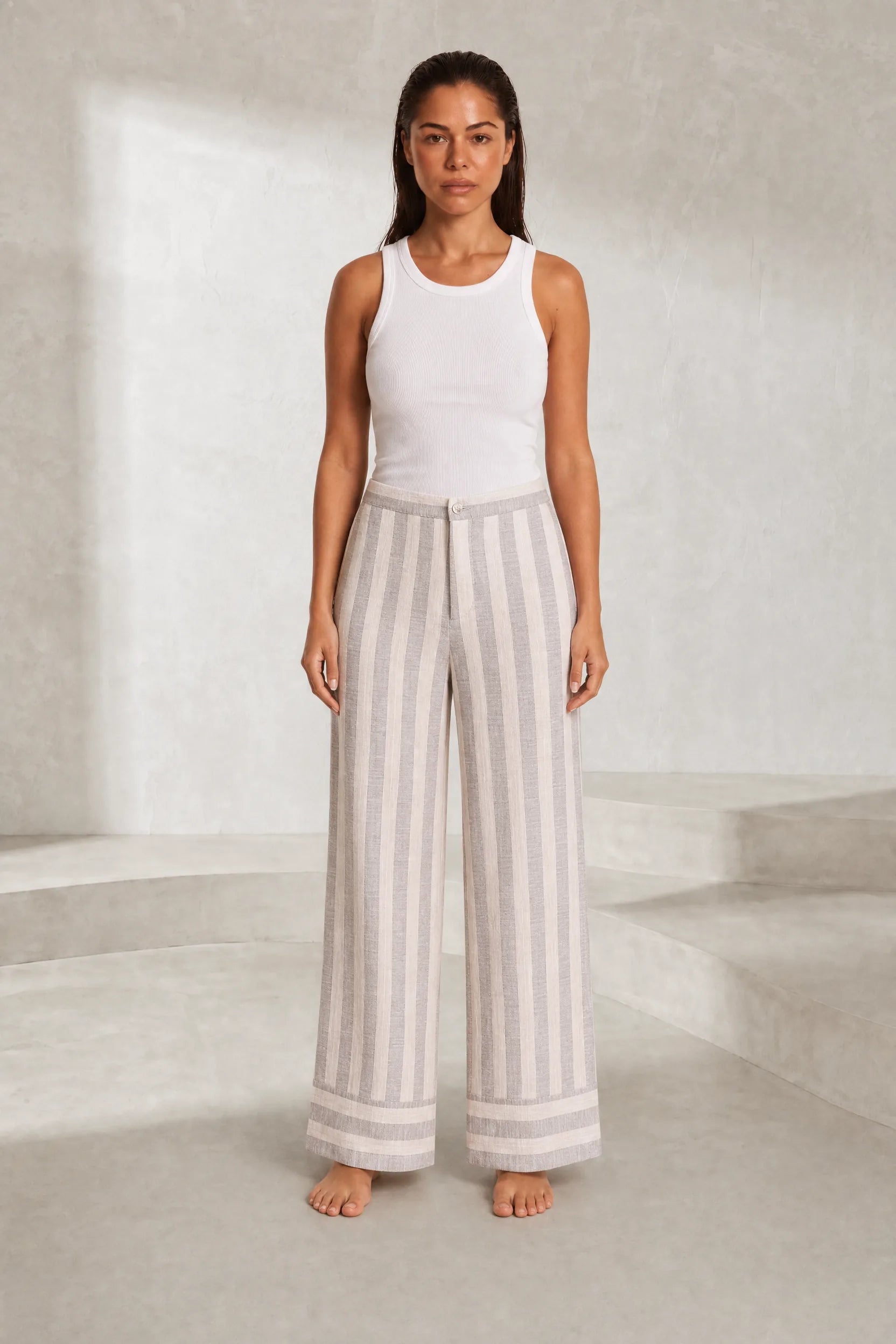 Pantalon large rayé taille haute | Lounelle Paris