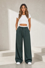 Pantalon large rayé taille haute | Lounelle Paris