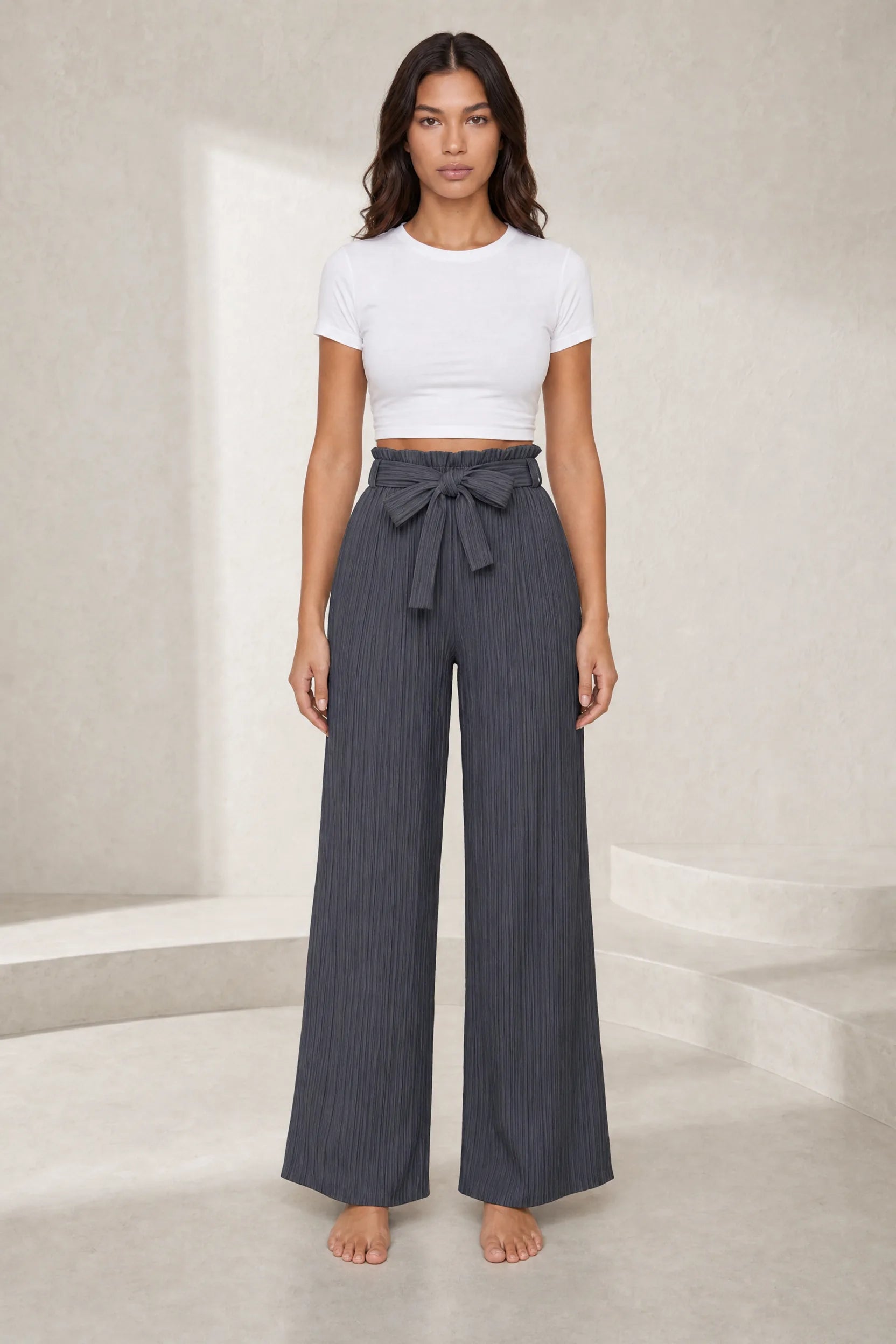 Pantalon large taille haute à nouer | Lounelle Paris