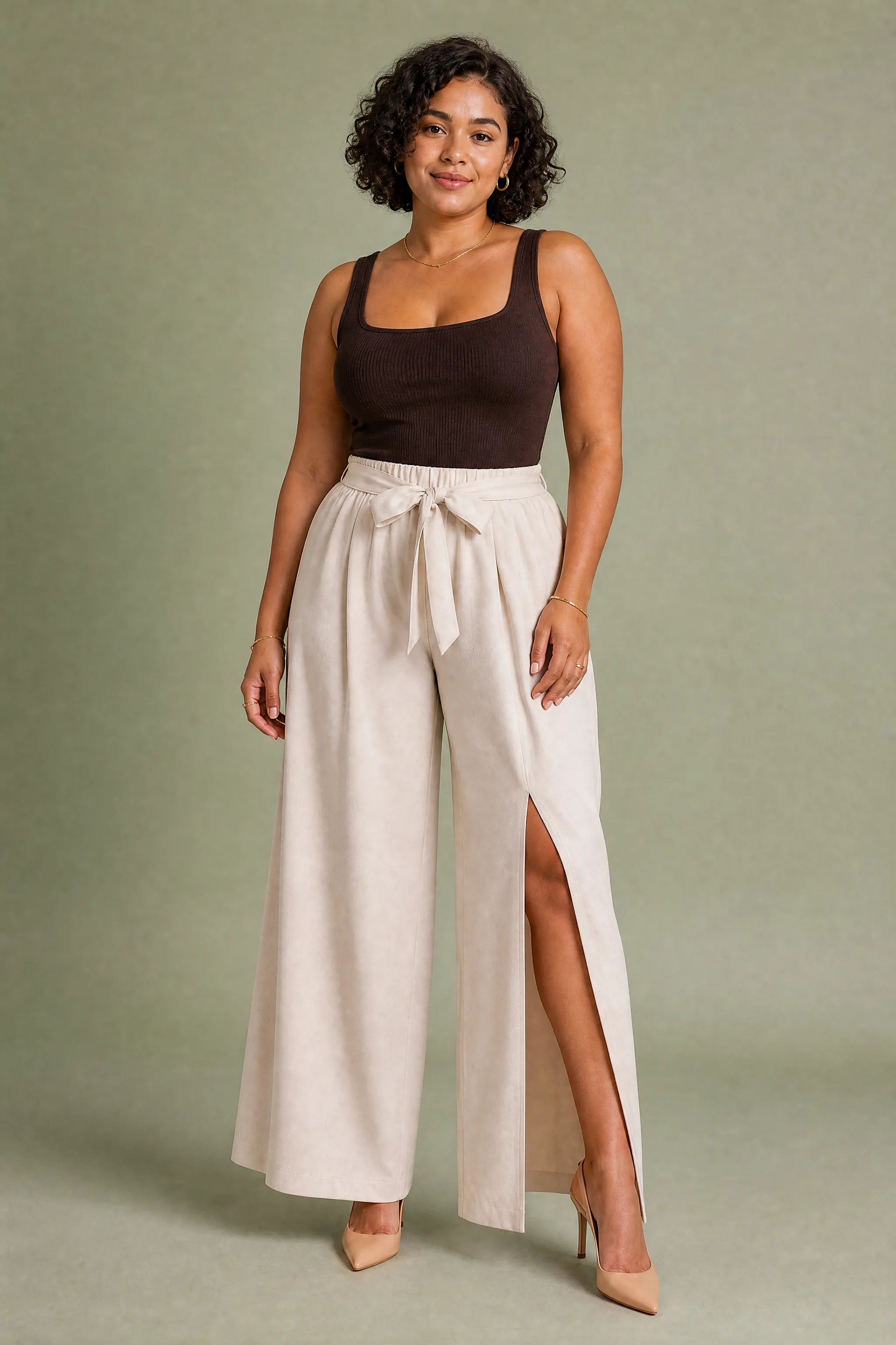 Pantalon large taille haute fendu | Porté sur une autre silhouette | Lounelle Paris