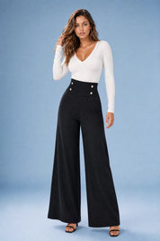 Pantalon large taille haute fluide | Variante Noir | Lounelle Paris