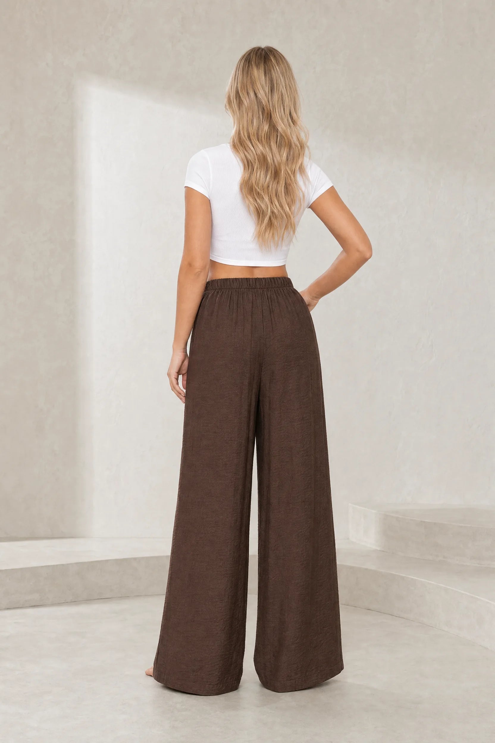 Pantalon marron large taille haute | Lounelle Paris