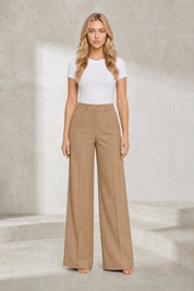 Pantalon tailleur camel coupe large | Lounelle Paris