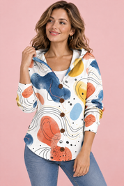 Gilet à capuche blanc à fleurs | Vue rapprochée | Lounelle Paris