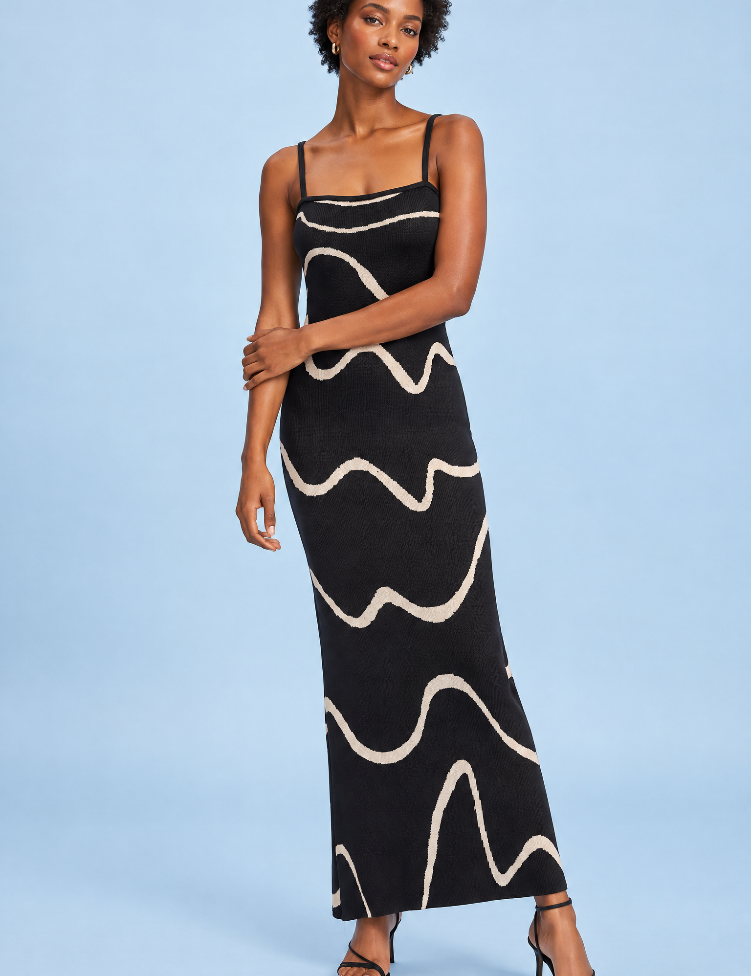 Robe longue rayée dos nu noire | Vue de face | Lounelle Paris