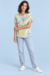 T-shirt bianca con stampa floreale e colletto