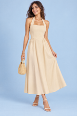 Abito midi beige svasato all'americana