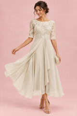 Abito in chiffon con corpetto ricamato Avorio