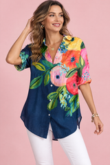 Camicia floreale blu navy con colletto