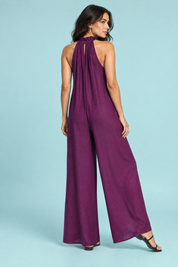Robe longue violette à volants et encolure américaine | Vue de dos | Lounelle Paris