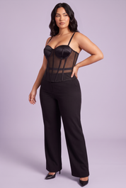 Top bustier noir à empiècements transparents | Porté sur une autre silhouette | Lounelle Paris