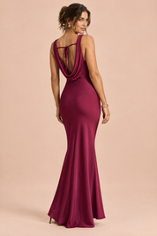 Robe longue asymétrique torsadée rose | Vue de dos | Lounelle Paris