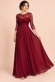 Robe longue bordeaux à empiècement en dentelle | Vue de face | Lounelle Paris