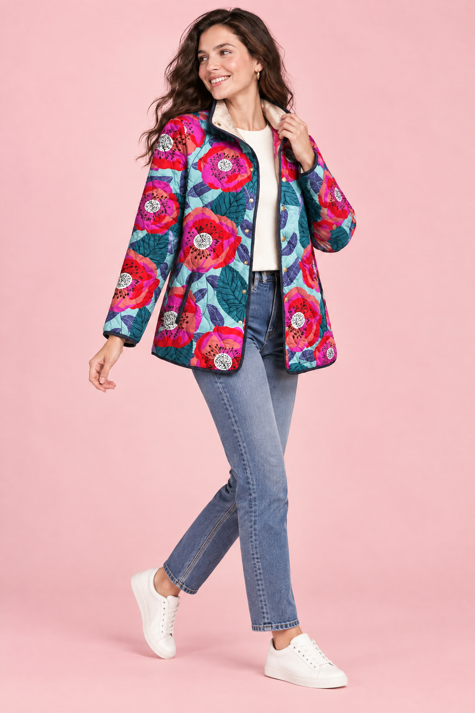 Veste matelassée turquoise à col montant | Vue de dos | Lounelle Paris