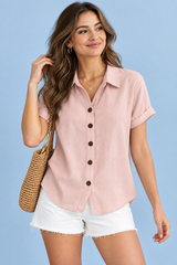 Camicia rosa a maniche corte con colletto